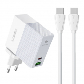 Wall Charger Ldnio A2620C, 65W, 3A, 1 x USB-A - 1 x USB-C, with USB-C Cable, White
