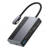 USB-C Hub Baseus, USB-A - USB-C - HDMI - SD - MicroSD - Jack 3.5mm, Grey CAHUB-DA0G 