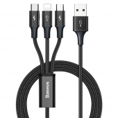 USB-A to Lightning / microUSB / USB-C Charging Cable Baseus Rapid, 20W, 2.4A, 1.2m, Black CAJS000001 
