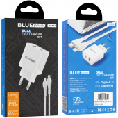 Wall Charger Blue Power BCL80A, 20W, 3A, 1 x USB-C, with Lightning Cable, White