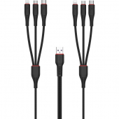 USB-A to Lightning / microUSB / USB-C Charging Cable XO DESIGN NB196, 18W, 2A, 2m, Black