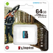 microSDXC Memory Card Kingston Canvas Go Plus, 64Gb, Class 10 / UHS-1 U3 SDCG3/64GBSP