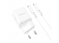 Wall Charger Borofone BN7, 20W, 3A, 1 x USB-A - 1 x USB-C, with USB-C Cable, White 