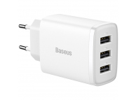 Wall Charger Baseus Compact 3U, 17W, 2.1A, 3 x USB-A, White CCXJ020102 