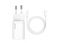 Wall Charger Baseus Super Si, 20W, 3A, 1 x USB-C, with Lightning Cable, White TZCCSUP-B02 