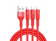 3in1 Cable Lightning / Type-C / MicroUSB Hoco X26 Xpress, 2A Red (EU Blister)