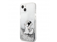 TPU Cover Karl Lagerfeld Liquid Glitter Choupette Eat for Apple iPhone 13 mini Silver KLHCP13SGCFS (EU Blister)