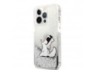 TPU Cover Karl Lagerfeld Liquid Glitter Choupette Eat for Apple iPhone 13 Pro Silver KLHCP13LGCFS (EU Blister)