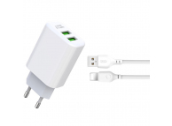 Xo Design Wall Charger L85C 2.4A, 12W, 2 X USB With Lightning Cable White (EU Blister) 