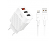 XO Design L72 Charger with Lightning Cable, Quick Charge, 18W, 3 x USB, White (EU Blister)