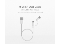 Xiaomi Mi Data Cable 2in1, USB - Micro USB + USB Type-C, 1 m, White SJV4082TY (EU Blister)