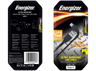 USB-A to USB-C Cable Energizer Lifetime, 18W, 2.4A, 1.2m, Black C41C2AGBKM