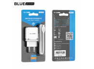 Wall Charger Blue Power BCBA25A, 12W, 2.4A, 2 x USB-A, with USB-C Cable, White