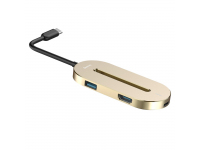 USB-C Hub Baseus, 3 X USB-A 3.0 - USB-C - HDMI, Gold CABOOK-0V 