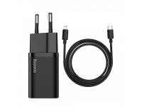 Wall Charger Baseus Super Si, 20W, 3A, 1 x USB-C, with Lightning Cable, Black TZCCSUP-B01 