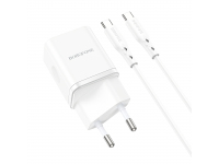 Wall Charger Borofone BN7, 20W, 3A, 1 x USB-A - 1 x USB-C, with USB-C Cable, White 