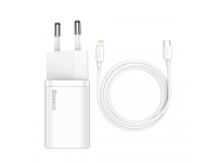 Wall Charger Baseus Super Si, 20W, 3A, 1 x USB-C, with Lightning Cable, White TZCCSUP-B02 