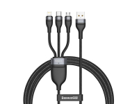 USB-A to Lightning / microUSB / USB-C Charging Cable Baseus Flash Series, 66W, 5A, 1.2m, Black CA1T3-G1 