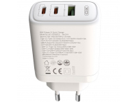 XO Design Travel Charger CE04A, GaN, 65W, Quick Charge, White (EU Blister)