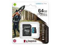 MicroSDXC Memory Card with adapter Kingston Canvas Go Plus 64Gb, C10 UHS-I U3 V30, SDCG3/64GB (EU Blister)