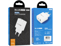 Wall Charger Blue Power BC80A, 20W, 3A, 1 x USB-A - 1 x USB-C, White