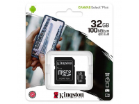 MicroSDHC Memory Card with adapter Kingston Canvas Select Plus Android A1 32Gb, Class 10/ UHS-1 U1, SDCS2/32GB (EU Blister)