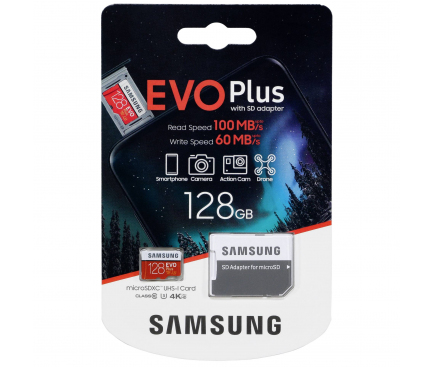 microSDXC Memory Card Samsung Evo Plus with Adapter, 128Gb, Class 10 / UHS-1 U1 MB-MC128HA/EU