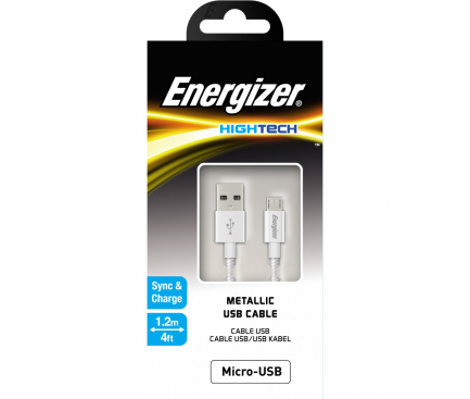 USB-A to microUSB Charging Cable Energizer Metallic, 18W, 1.2m, White