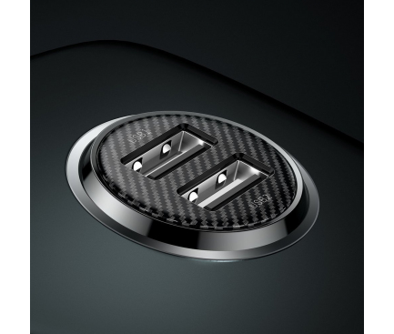 Car Charger Baseus Grain Pro, 24W, 2.4A, 2 x USB-A, Black CCALLP-01 