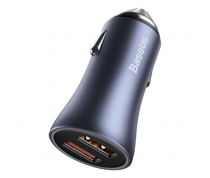 Car Charger Baseus Golden Contactor Pro Dual, 40W, 3A, 2 x USB-A, with USB-C Cable, Grey TZCCJD-A0G 