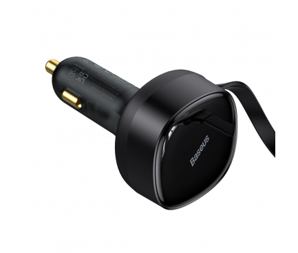 Car Charger Baseus Enjoyment, 30W, 3A, with USB-C / Lightning Cable, Black