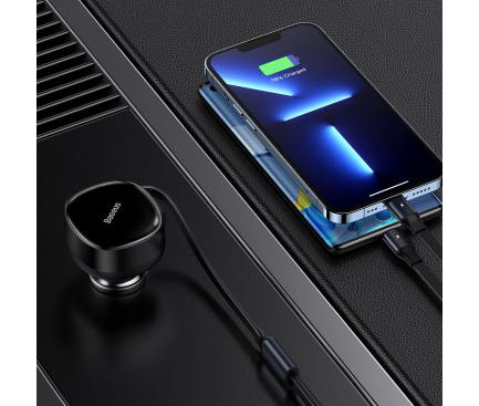 Car Charger Baseus Enjoyment, 30W, 3A, with USB-C / Lightning Cable, Black