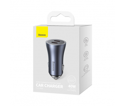 Car Charger Baseus Golden Contactor Pro, 40W, 3A, 2 x USB-C, Grey CGJP000013 