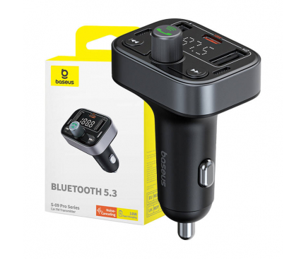 Bluetooth FM Transmitter and Car Charger Baseus S-09 Pro, 2 X USB-A - 1 X USB-C, Black C10762200113-00 