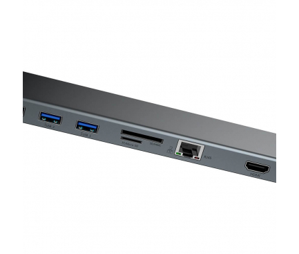 USB-C Hub Baseus Enjoyment, 3 X USB-A 3.0 - USB-C - 2 X HDMI - VGA - SD - MicroSD - RJ45, Grey CATSX-G0G 