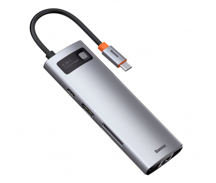 USB-C Hub Baseus, 3 X USB-A 3.0 - USB-C - HDMI - SD - MicroSD - RJ45, Grey CAHUB-CV0G 