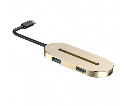 USB-C Hub Baseus, 3 X USB-A 3.0 - USB-C - HDMI, Gold CABOOK-0V 