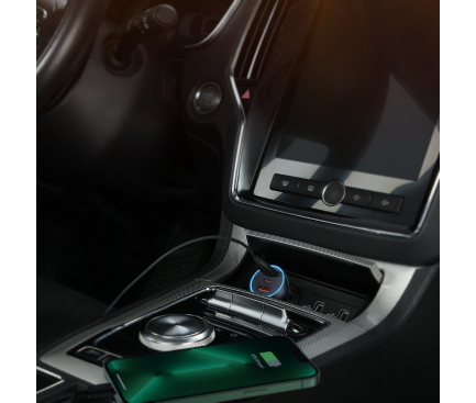 Car Charger Baseus Golden Contactor Pro, 65W, 3A, 1 x USB-A - 2 x USB-C, Grey CGJP010013 