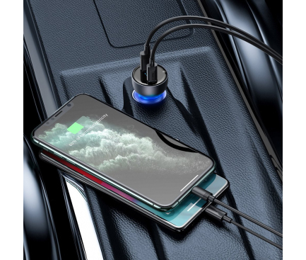 Car Charger Baseus, 65W, 5A, 1 x USB-A - 1 x USB-C, Grey CCKX-C0G 