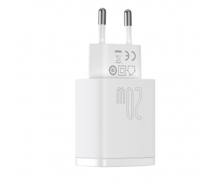 Wall Charger Baseus Compact, 20W, 3A, 1 x USB-A - 1 x USB-C, White CCXJ-B02 
