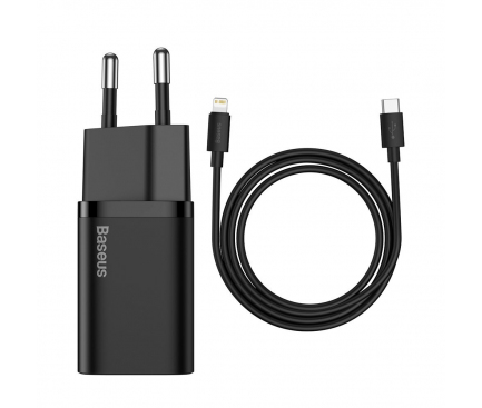 Wall Charger Baseus Super Si, 20W, 3A, 1 x USB-C, with Lightning Cable, Black TZCCSUP-B01 
