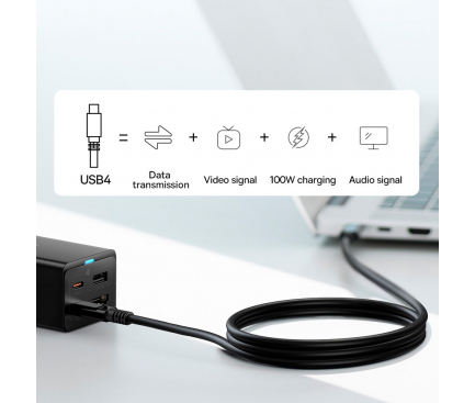Wall Charger Baseus GaN5 Pro, 67W, 3.35A, 1 x HDMI - 1 x USB-A - 2 x USB-C, with USB-C Cable, Black CCGP110201 