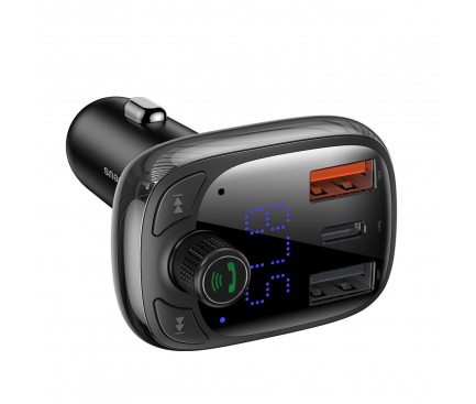 Bluetooth FM Transmitter and Car Charger Baseus S-13 (Overseas Edition), 2 x USB-A - 1 x USB C - microSD, Black CCMT000101 