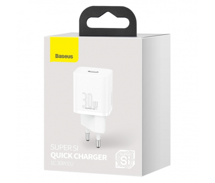Wall Charger Baseus Super Si 1C, 30W, 3A, 1 x USB-C, White CCSUP-J02 