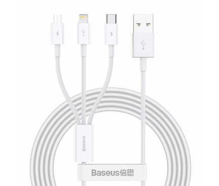 USB-A to Lightning / microUSB / USB-C Charging Cable Baseus Superior Series, 20W, 2A, 1.2m, White CAMLTYS-02 