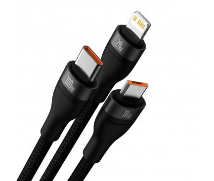 USB-A / USB-C to Lightning / microUSB / USB-C Cable Baseus Flash Series II, 100W, 3.5A, 1.2m, Black CASS030101 