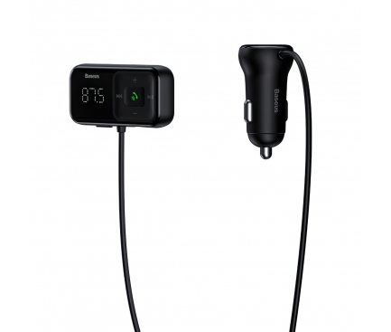 Bluetooth FM Transmitter and Car Charger Baseus T-Typed, 2 x USB-A, Black CCMT000201 