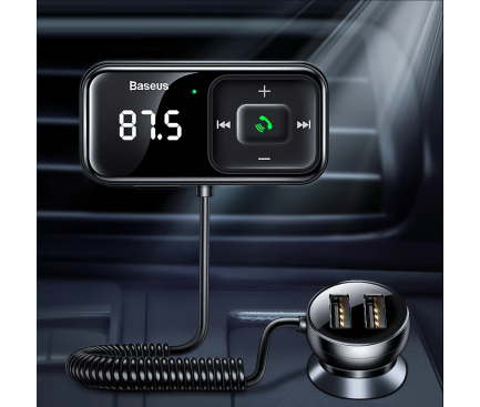 Bluetooth FM Transmitter and Car Charger Baseus T-Typed, 2 x USB-A, Black CCMT000201 