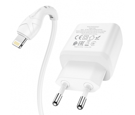 Wall Charger Blue Power BLN5, 20W, 3A, 1 x USB-A - 1 x USB-C, with Lightning Cable, White