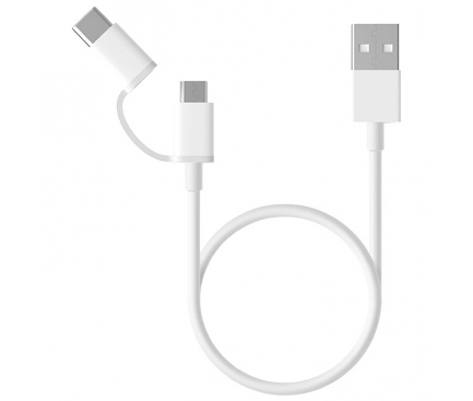 USB-A to microUSB / USB-C Cable Xiaomi Mi, 18W, 2.4A, 0.3m, White SJV4083TY